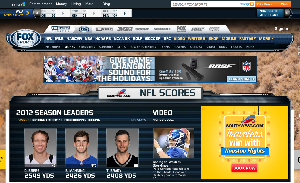 FOX Sports website Fonts In Use